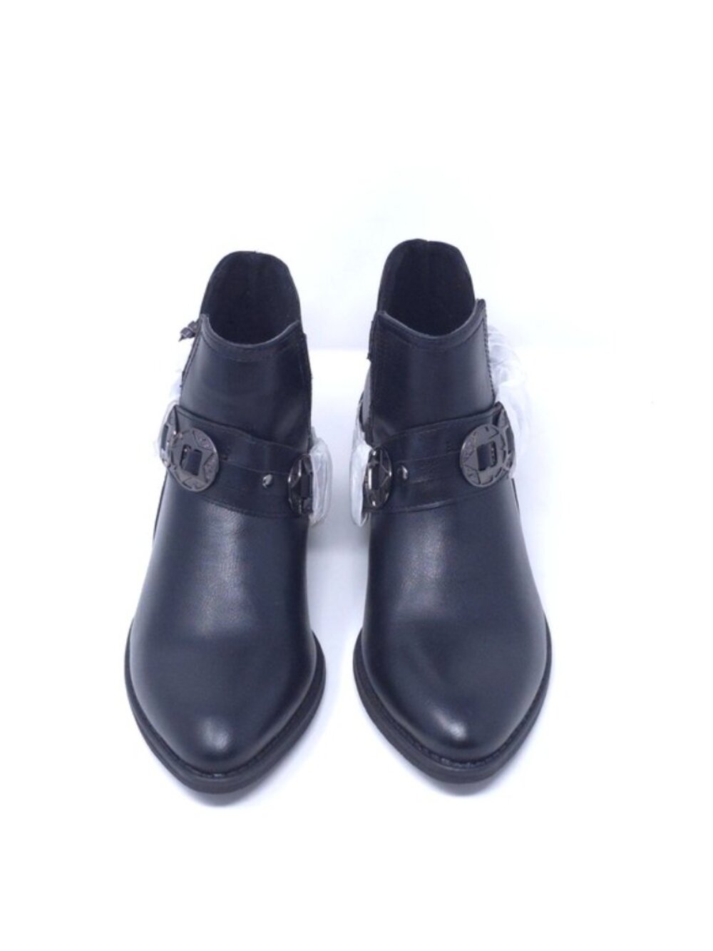 GC Shoes Buckle Wrap V-Cut Black Low Heel Ankle Booties M6.5 - Picture 7 of 10
